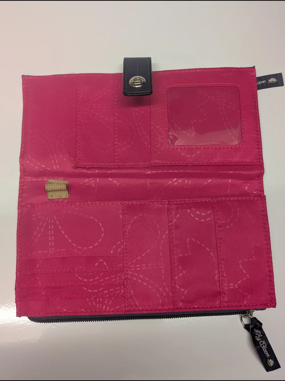 Lily Bloom Tie-Dye Blue Convertible Wallet Clutch Snap Closure Pink Interior